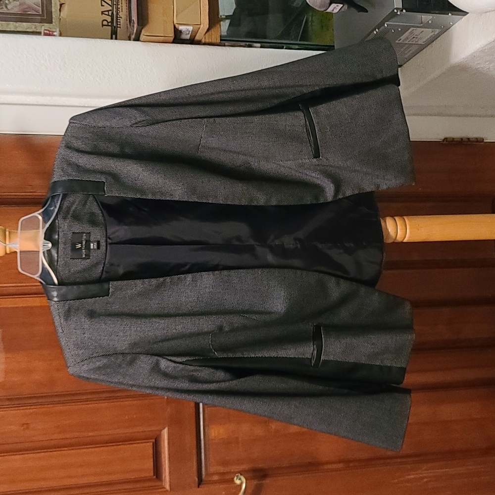 Worthington Suit Jacket black and white checked with faux leather accents 20W